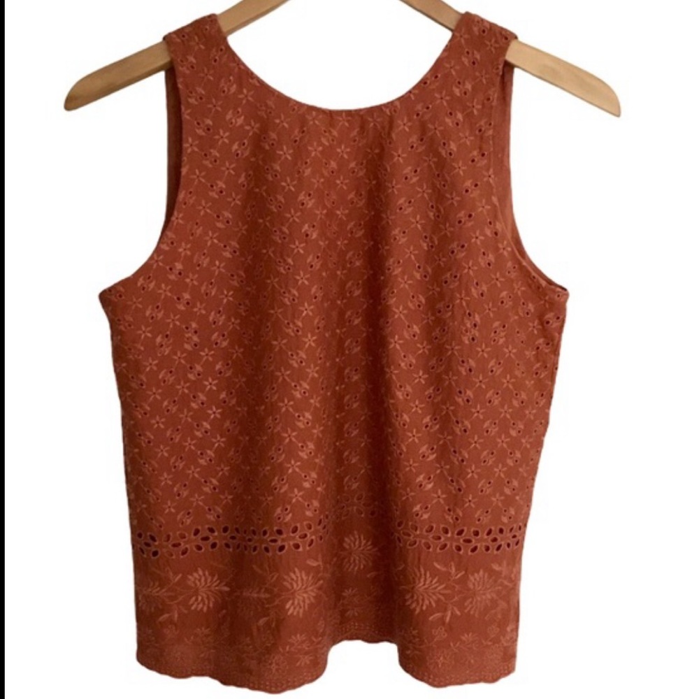 LOFT Eyelet Lace Sleeveless 100% Cotton Top Burnt Orange SP - Picture 5 of 5